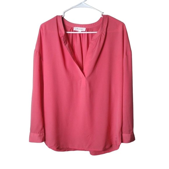 Two By Vince Camuto Top Small Button Cuff V Neck Tab Sleeves Peach Pink - Picture 1 of 9